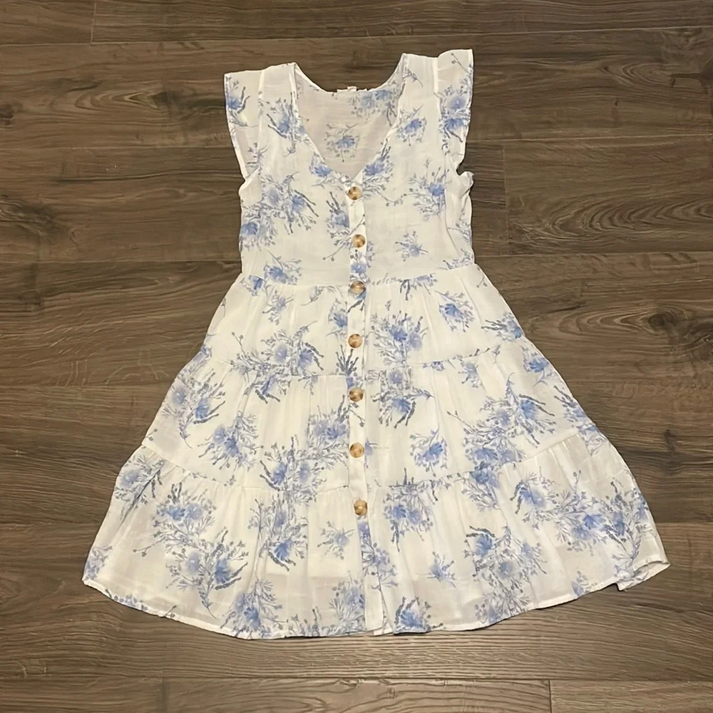Women’s E&M White & Blue Floral Dress, Size S - Picture 1 of 6